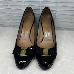 Salvatore Ferragamo Black Patent Leather Pumps